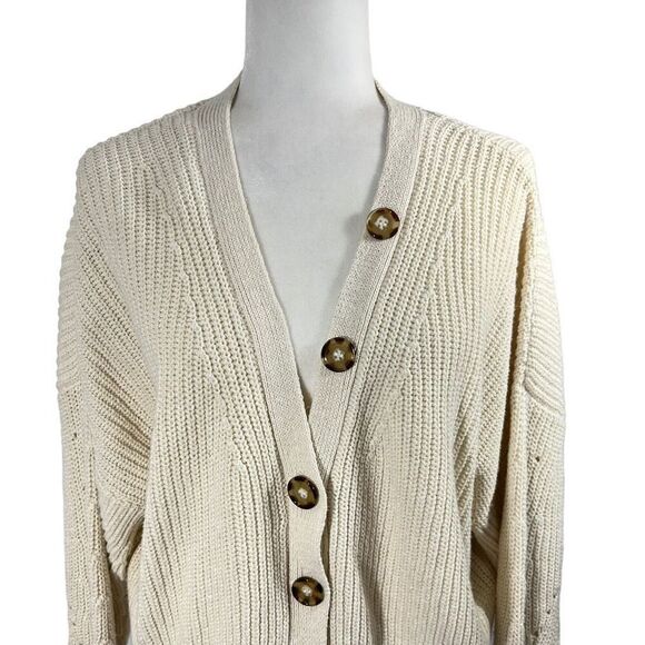 Line & Dot Scarlett Pointelle Cardigan Cream Sweater Women's Large - Picture 5 of 15